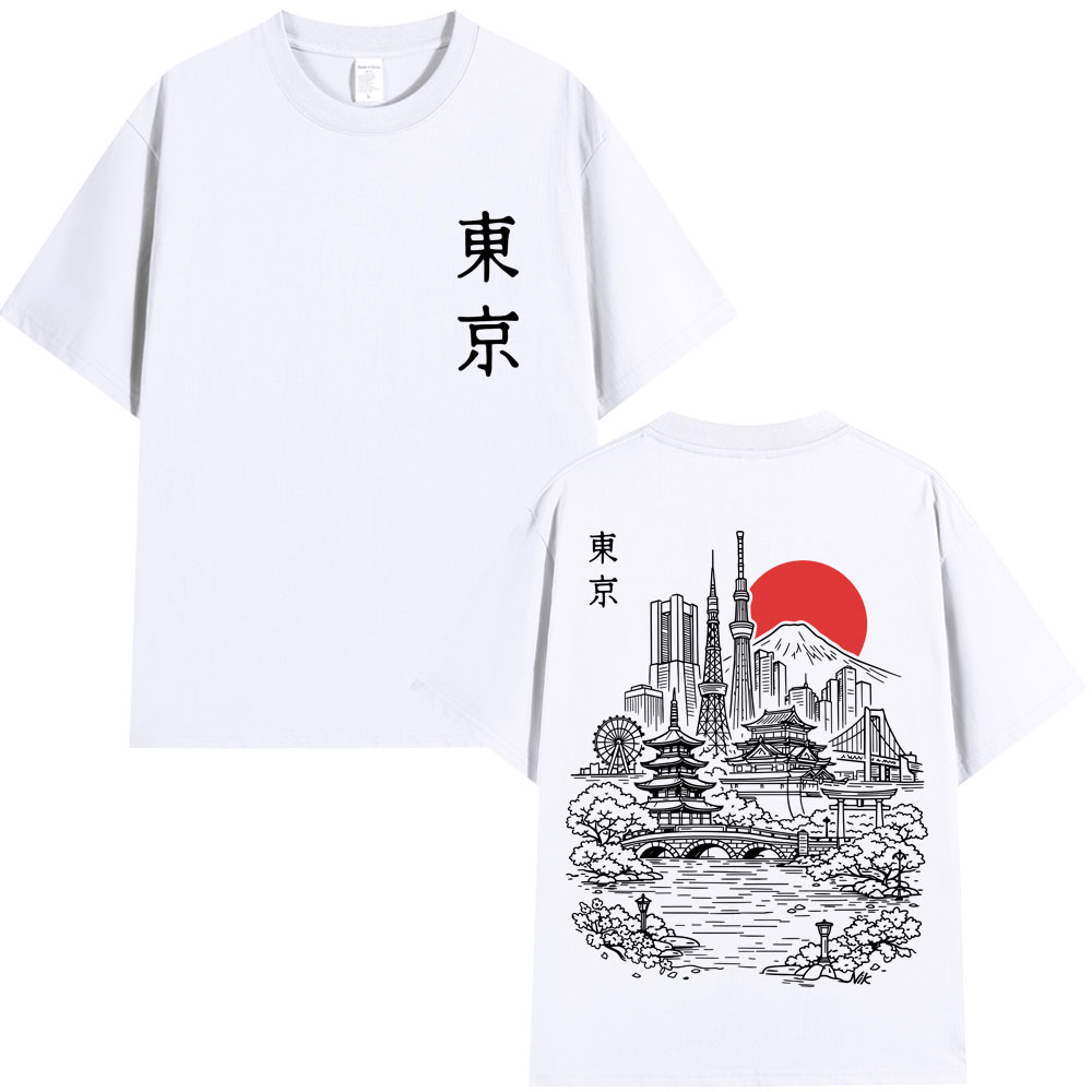 Vintage Fashion In Tokyo - 日本の東京スタイル桜旅行グラフィック Tシャツ男性女性ファッション原宿高品質 Tシャツルーズコットンカジュアル Tシャツ