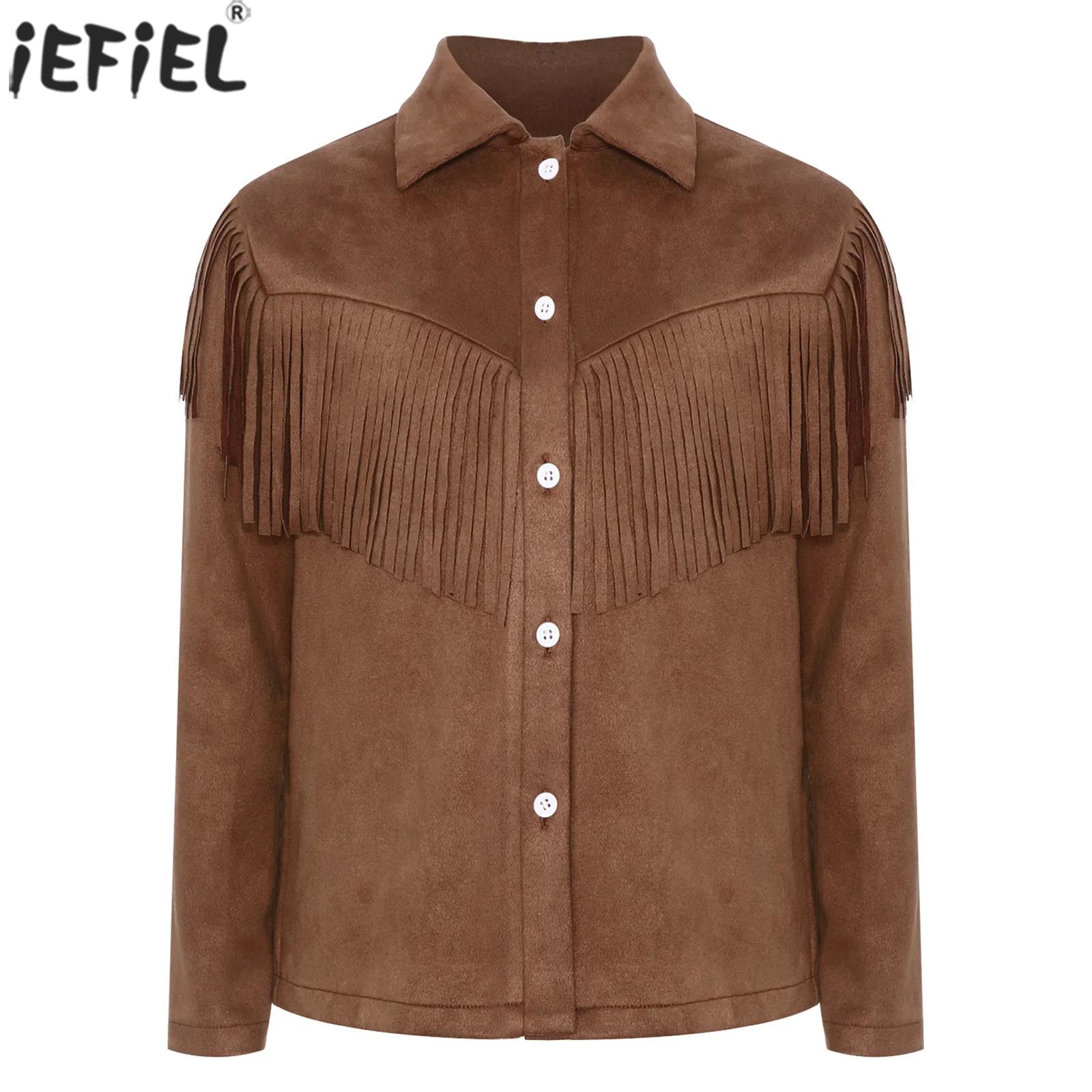 Vintage Fashion Jacket - 男の子女の子ウエスタンカウボーイカウガールコスチューム長袖ヴィンテージフリンジスエードコートトップハロウィンカーニバルパーティーコスプレドレスアップ