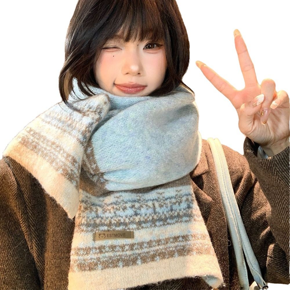 Vintage Fashion Faire - 新しいフェアアイル柄パッチワークスカーフ ヴィンテージデザイン 厚手で暖かいネックスカーフ 保温性のあるレディーススカーフ 秋冬シーズン