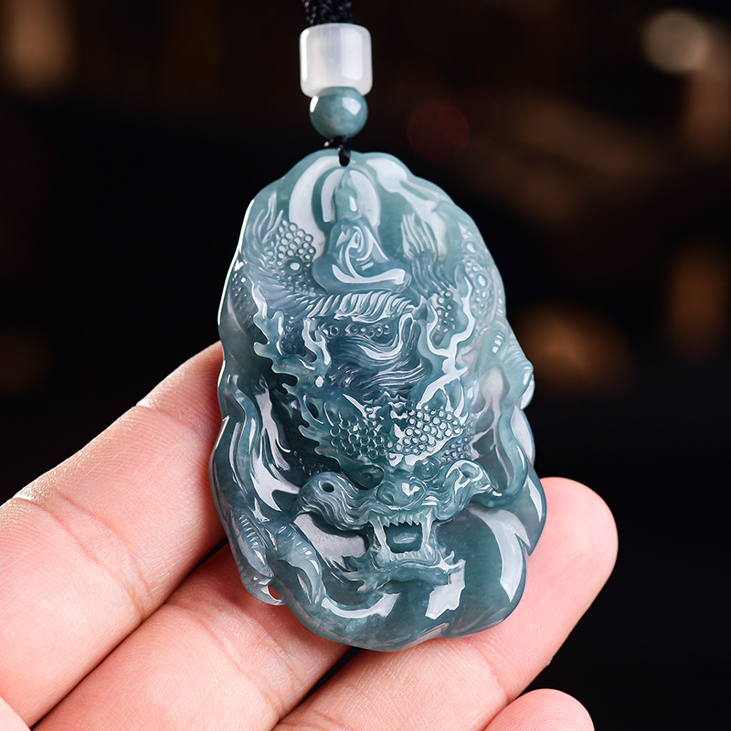 Vintage Fashion Necklace - 天然ビルマ翡翠ドラゴンペンダントネックレスヴィンテージデザイナーファッション本物の翡翠高級ジュエリーアクセサリー女性へのギフト
