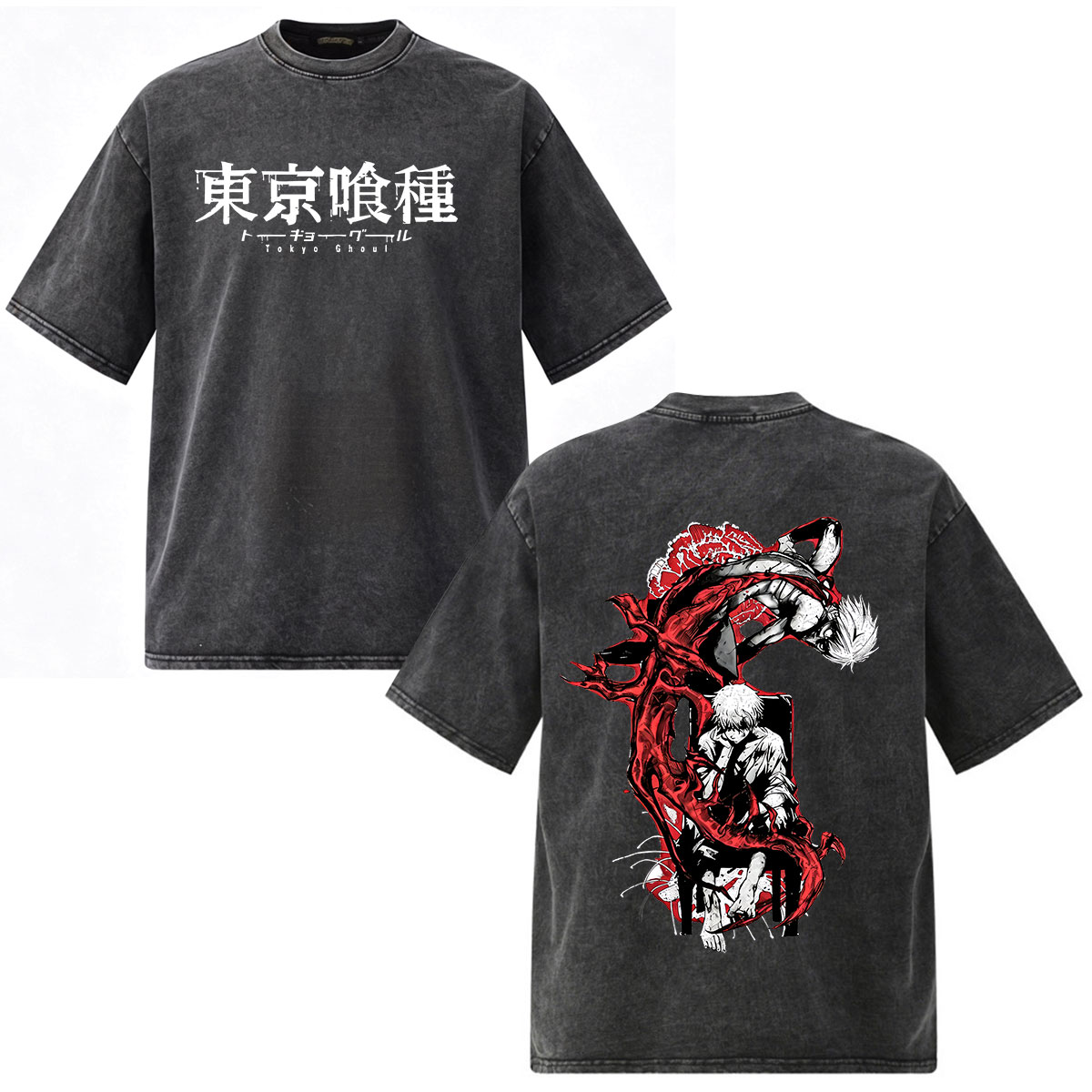 Vintage Fashion In Tokyo - アニメ東京グールケンカネキ Tシャツ男性女性服ファッションヴィンテージウォッシュコットン Tシャツカジュアル原宿ルーズ Tシャツトップ