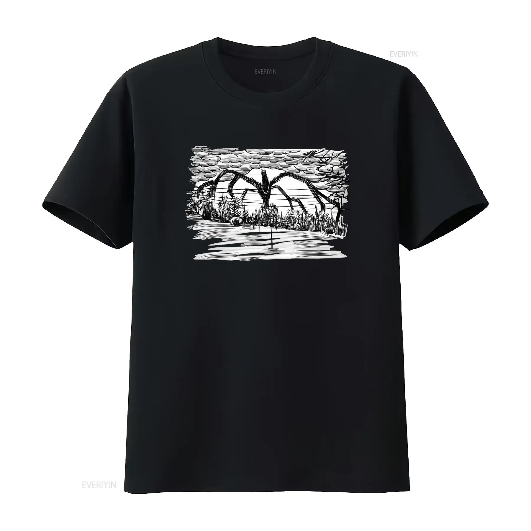 Vintage Fashion Sketches - ゴシックホラーサイレンヘッド黒白スケッチアートプリントカジュアルTシャツヴィンテージウォッシュドファッションソフト快適スタイリッシュ通気性