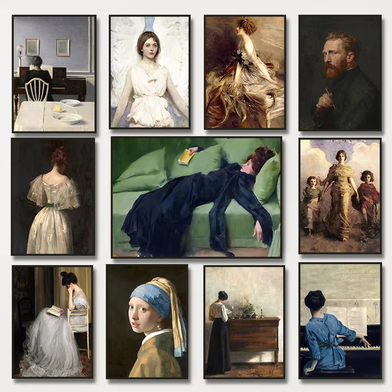 Vintage Fashion Tv - 数字で描く油絵 ヴィンテージ女性 無枠キャンバスウォールアート オールドファッション女性ポートレート 美的インテリア装飾