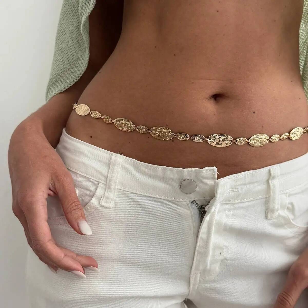 Vintage Fashion Trends - IngeSight.Z シンプルなヴィンテージ折りたたみメタルウエストベリーチェーン女性 2026 トレンド絶妙なセクシーなゴールドカラーベルトチェーンボディチェーンジュエリー