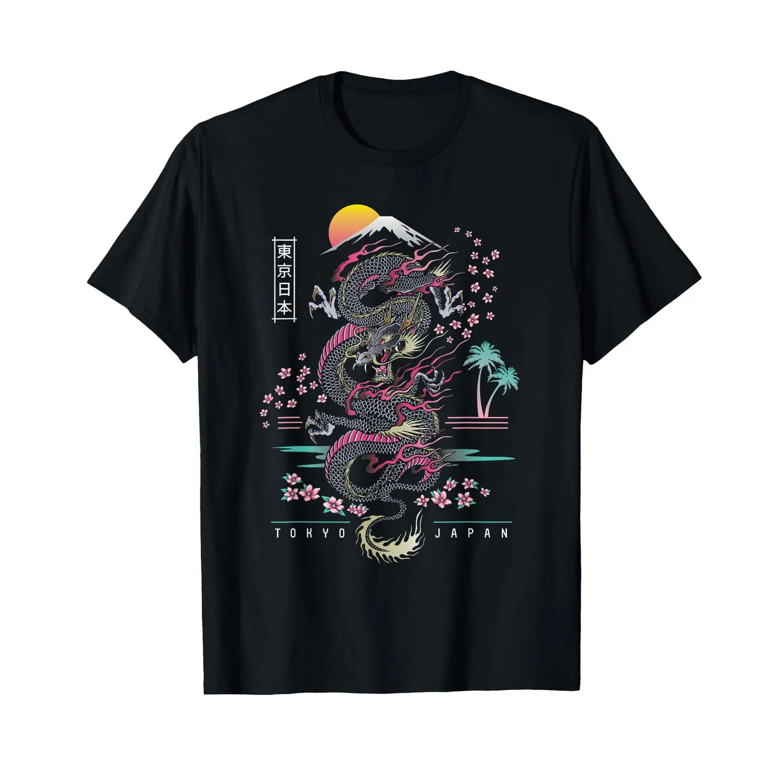 Vintage Fashion In Tokyo - 日本東京ドラゴンアジアンレトロ80年代スタイルTシャツヴィンテージウォッシュドデザイナー服ソフトユニセックスファッショングラフィックストレッチ加工
