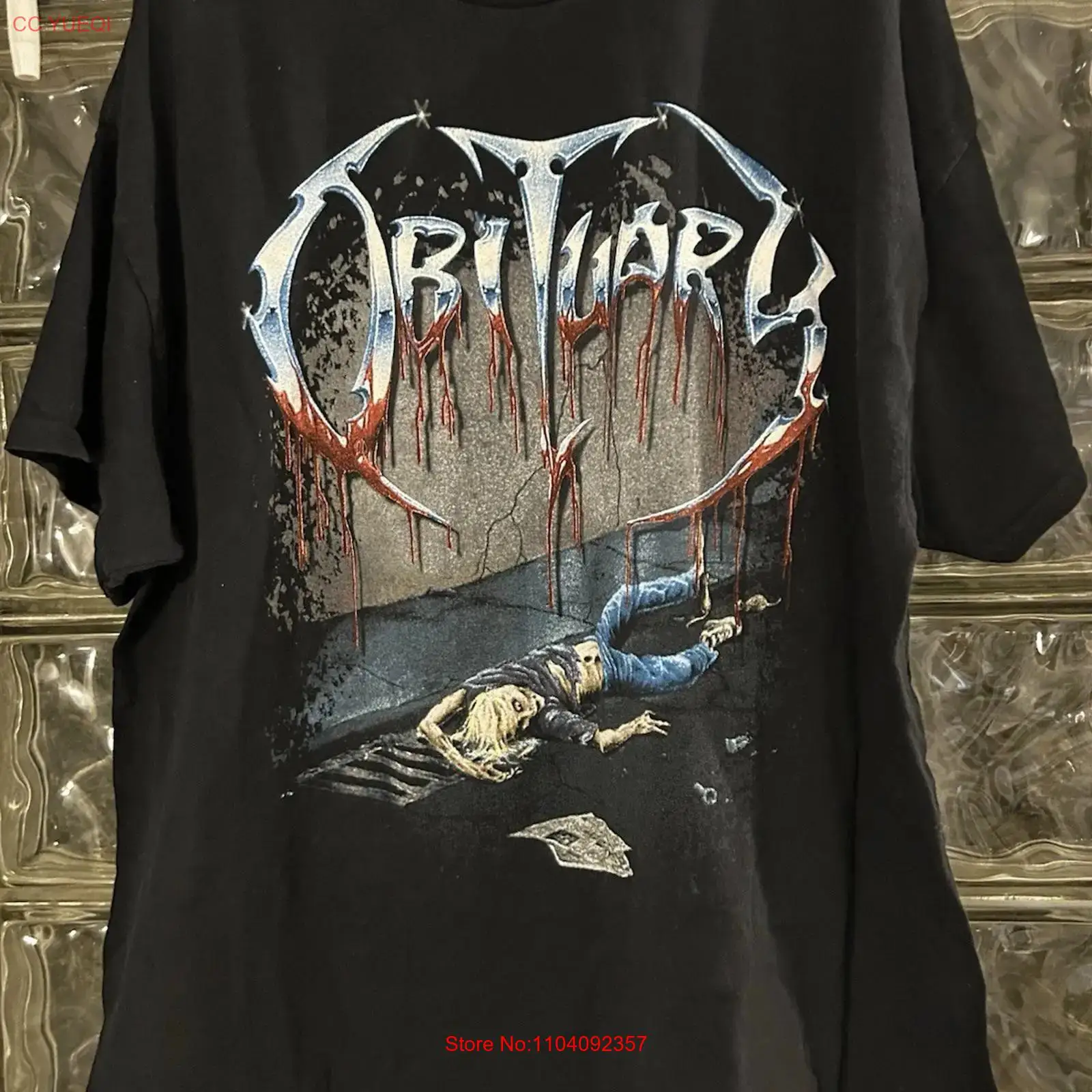 Vintage Fashion Obituaries - オビチュアリーTシャツ ブラックカラー リプリント メンズ レディース AN65496