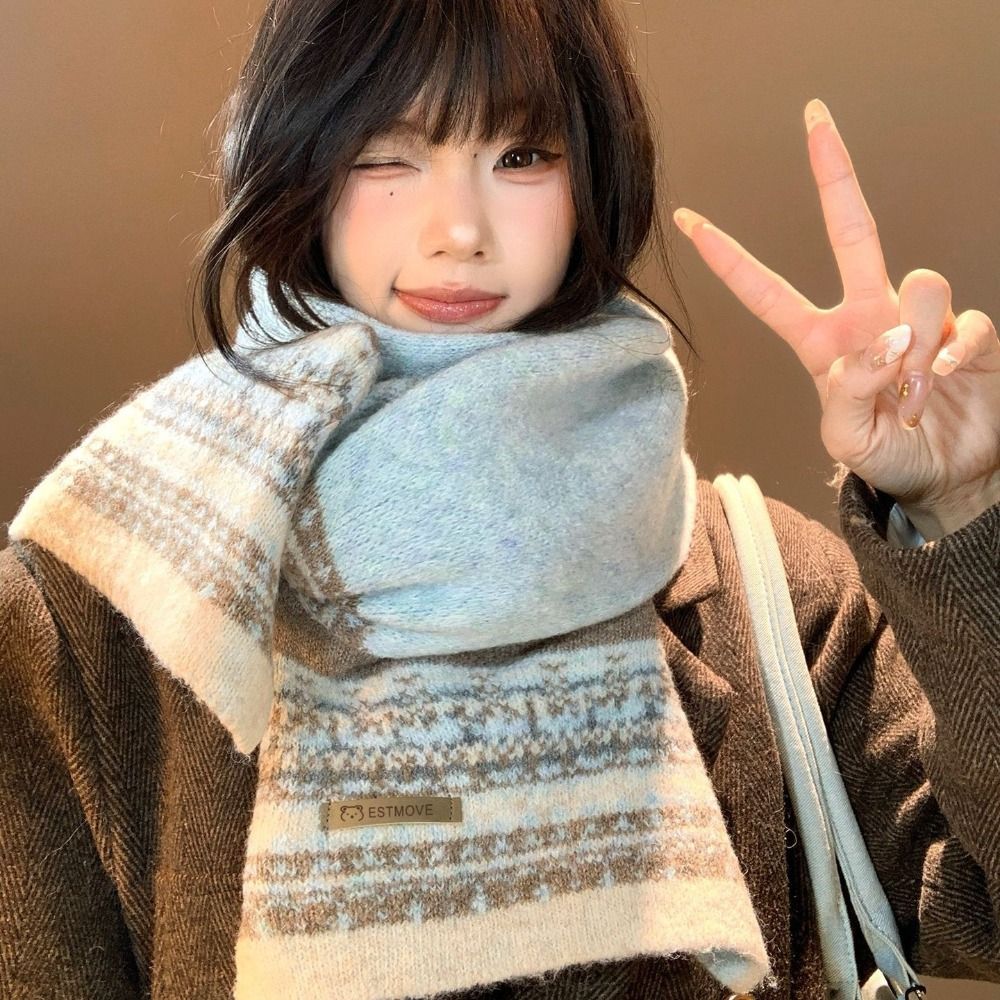 Vintage Fashion Faire - 新しいフェアアイル柄パッチワークスカーフ、厚手で保温性のあるネックスカーフ、ヴィンテージデザインのロングショール（女性用）