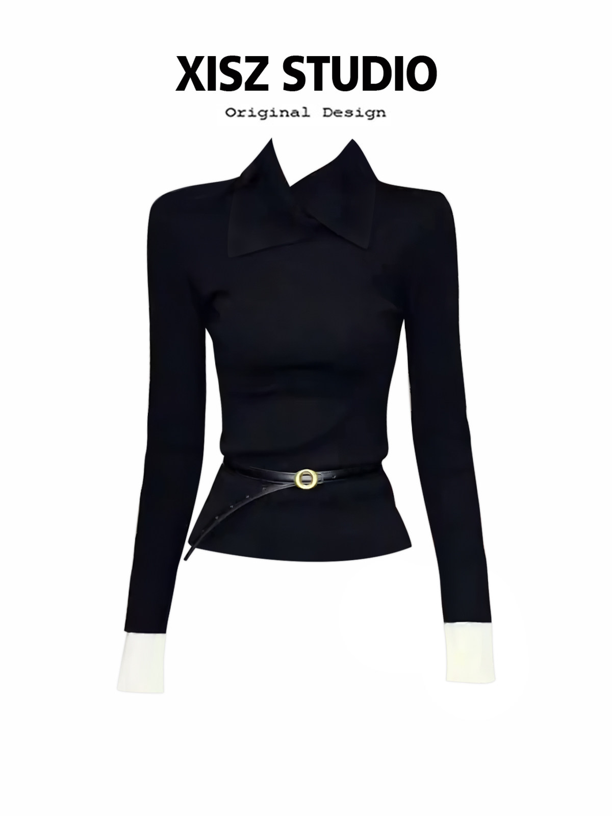 Turtleneck Knit 90S - 女性用ブラックゴシックTシャツ、原宿Y2K Tシャツトップ、90年代ヴィンテージ長袖タートルネックTシャツ、エモ2000年代ファッション