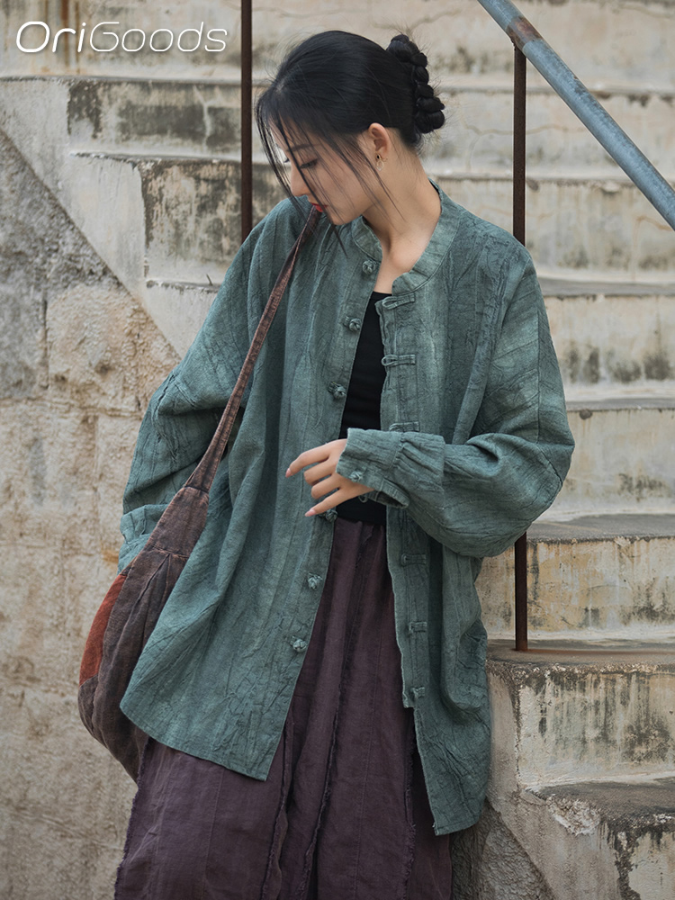 Tie Dye Shirt Vintage - OriGoods オーバーサイズ シャツ 女性 ラミー コットン
