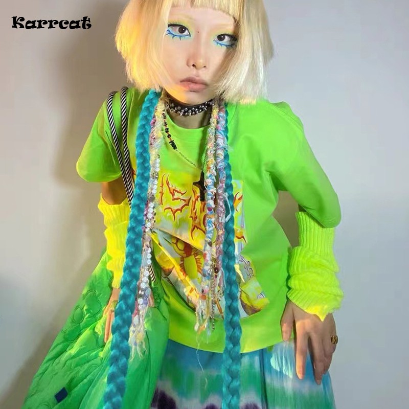 Tie Dye Shirt Vintage - Karcat-女の子のための半袖Tシャツ,パンクメタルブラウス,ゴシックスタイル,原宿,2000s