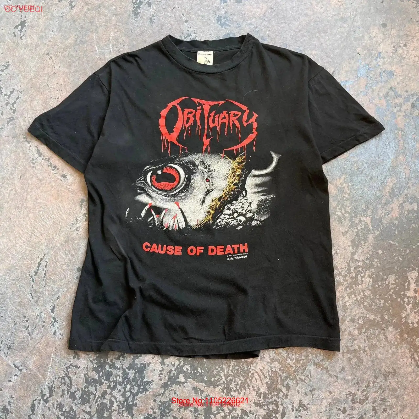 Vintage Fashion Obituaries - 1993年没年記の死因を記したTシャツ サイズXL ヴィンテージ ウォッシュ加工 軽く洗い加工されたトップス 日常着用