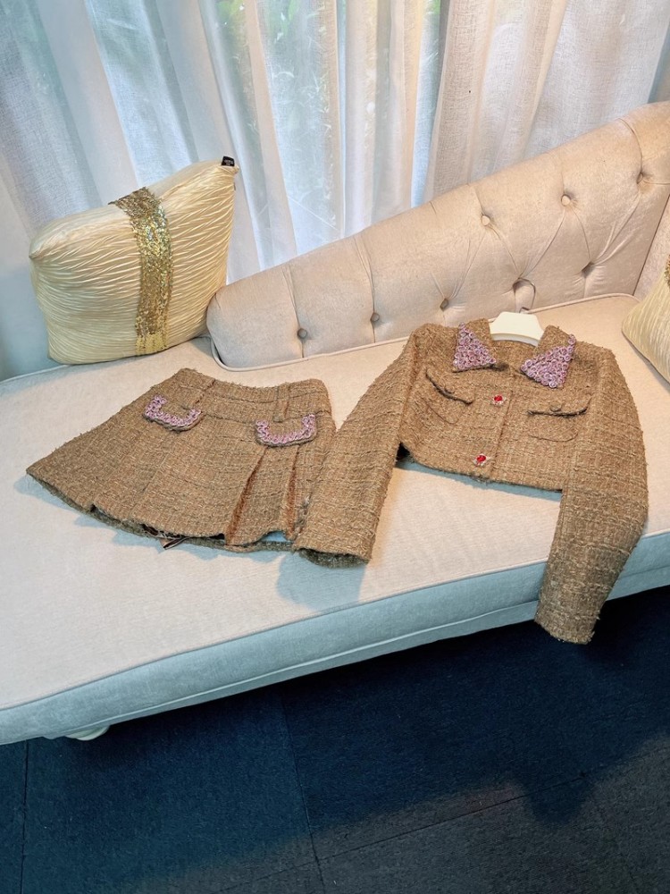 Vintage Fashion Jacket - ツーピースセット春秋の女性のファッションダイヤモンドツイードショートジャケットハイウエストプリーツスカートレディースヴィンテージ甘いマッチングセット