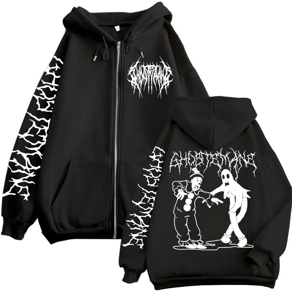 Vintage Fashion Pop Up - Ghostemane プリントジッパーパーカーメタル​​ロックポップミュージックジップアップフード付きスウェットメンズレディースゴシックファッションヴィンテージプルオーバー