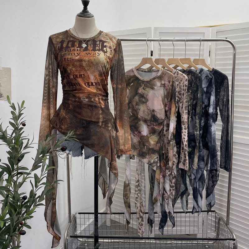 ISAROSE Y2K メッシュ Tシャツ 女性用 春秋 通 - Tie Dye Shirt Vintage のレビューと価格
