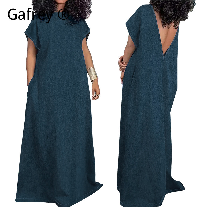 XXXXL プラスサイズの女性デニムマキシドレスノースリーブ - Vintage Fashion Outfit のレビューと価格