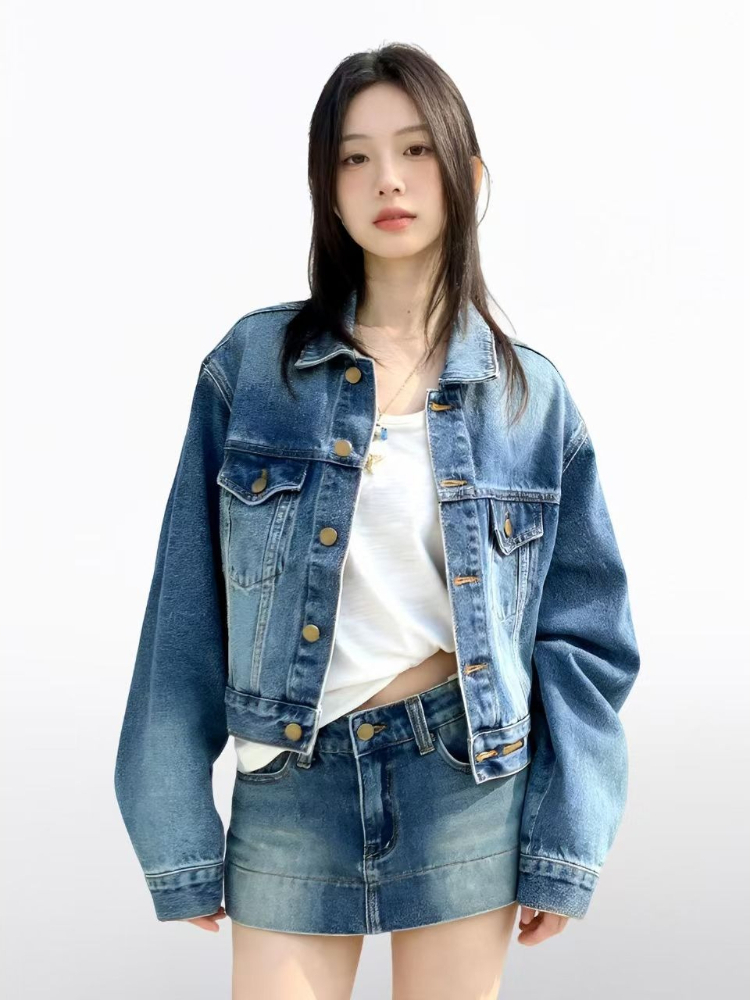 女性用アメリカンヴィンテージ2ピースデニムセット Y2Kデニ - Vintage Fashion Jacket のレビューと価格