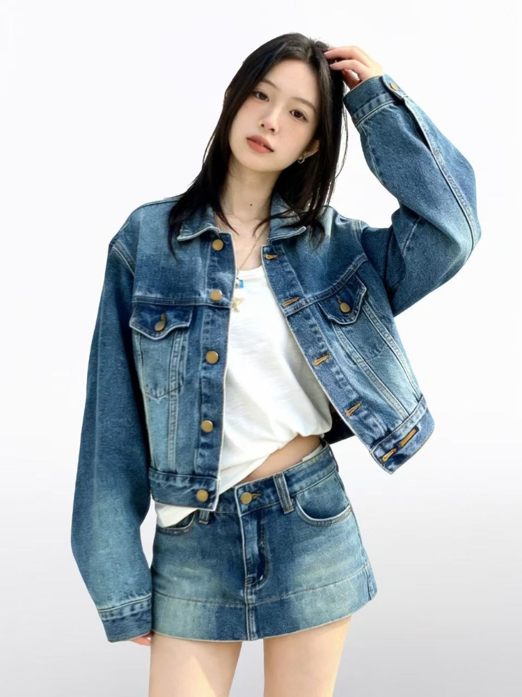 女性用アメリカンヴィンテージ2ピースデニムセット Y2Kデニ - Vintage Fashion Jacket のレビューと価格