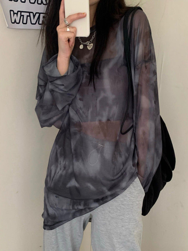 Tシャツ女性タイダイ長袖レディース春ルーズハイストリートスタ - Tie Dye Shirt Vintage のレビューと価格