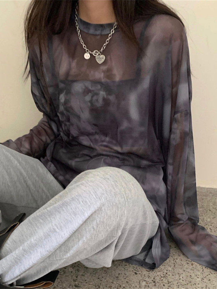 Tシャツ女性タイダイ長袖レディース春ルーズハイストリートスタ - Tie Dye Shirt Vintage のレビューと価格