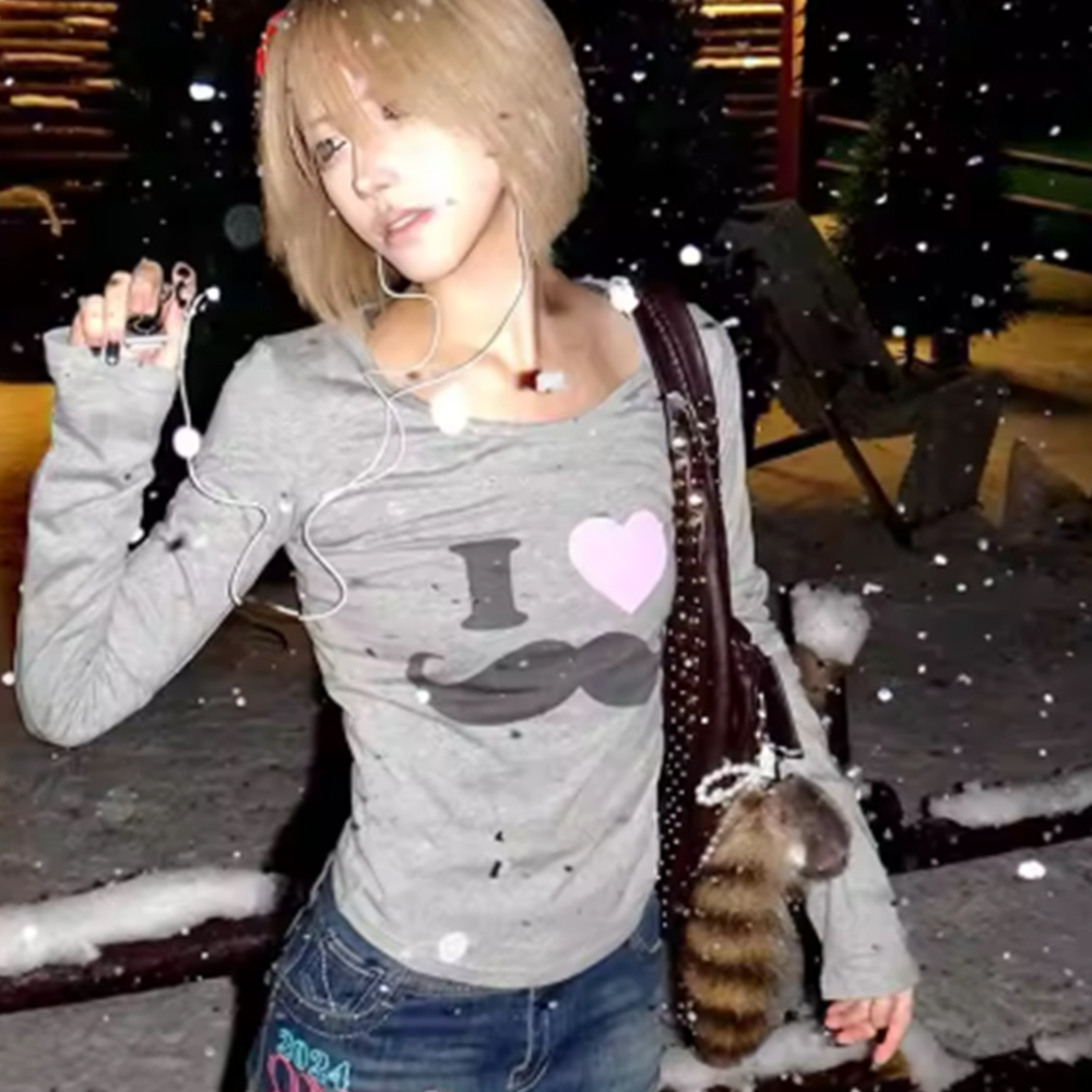 日本 Y2K ビアードプリント Tシャツ ヴィンテージ原宿長 - Vintage Fashion Y2K のレビューと価格