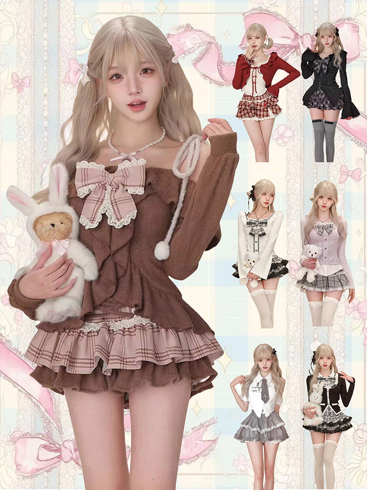 ゴシックY2Kヴィンテージプレッピースタイル2ピースセット  - Vintage Fashion Outfit のレビューと価格