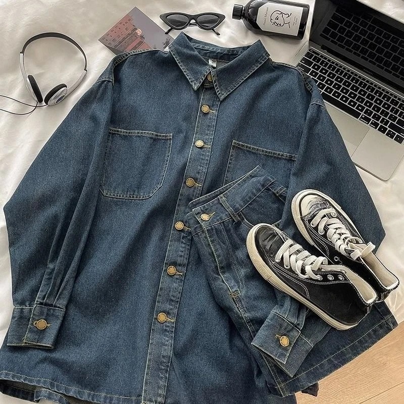 Y2Kデニムスカートセット：ヴィンテージ風和柄ボタンジャケッ - Vintage Fashion Jacket のレビューと価格