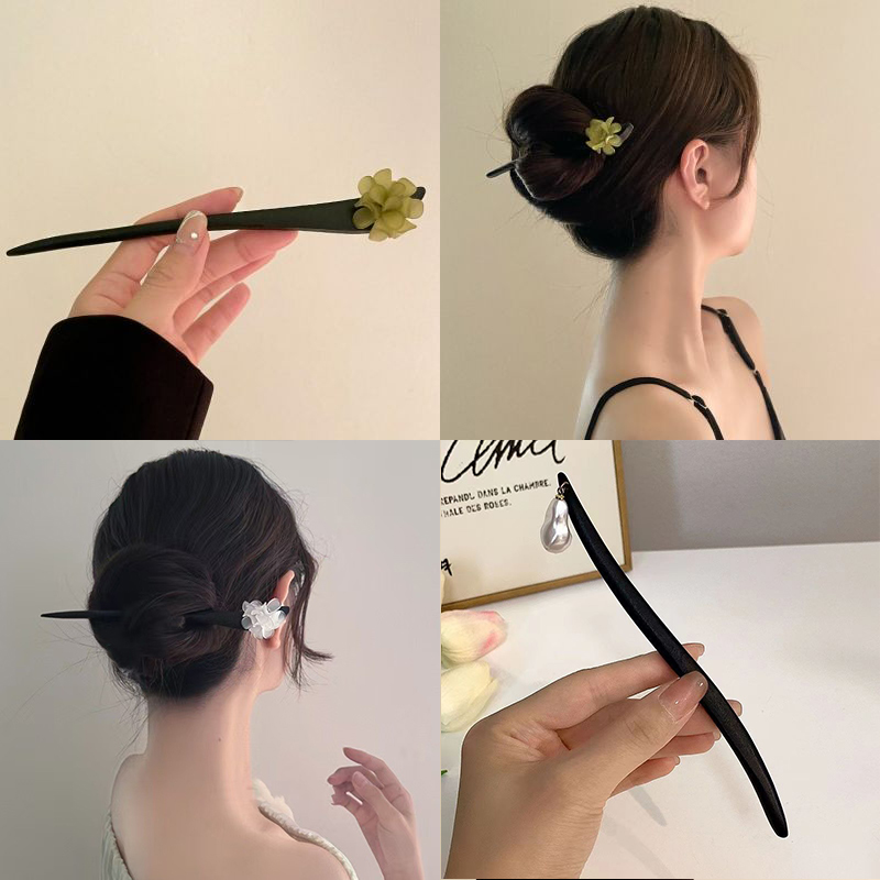 ヴィンテージ中国風の木製花ヘアスティックパールヘアピンジュエ - Vintage Fashion Outfit のレビューと価格
