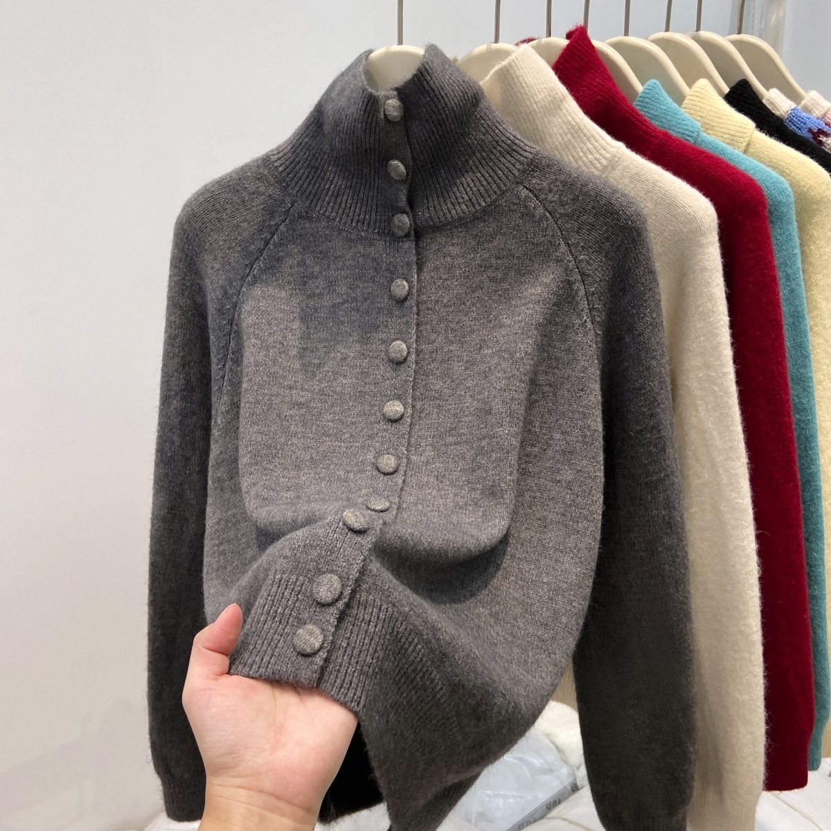 新作ソリッドキャンディレディースニットセーター長袖カーディガ - Turtleneck Knit 90S のレビューと価格