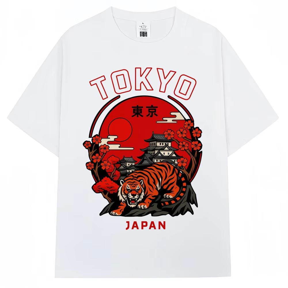 日本風東京タイガー桜柄グラフィックTシャツ メンズ レディー - Vintage Fashion In Tokyo のレビューと価格