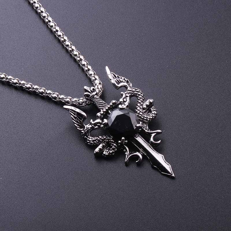 ダブルドラゴンブラックジェムクロスネックレスパンクパーソナラ - Vintage Fashion Necklace のレビューと価格