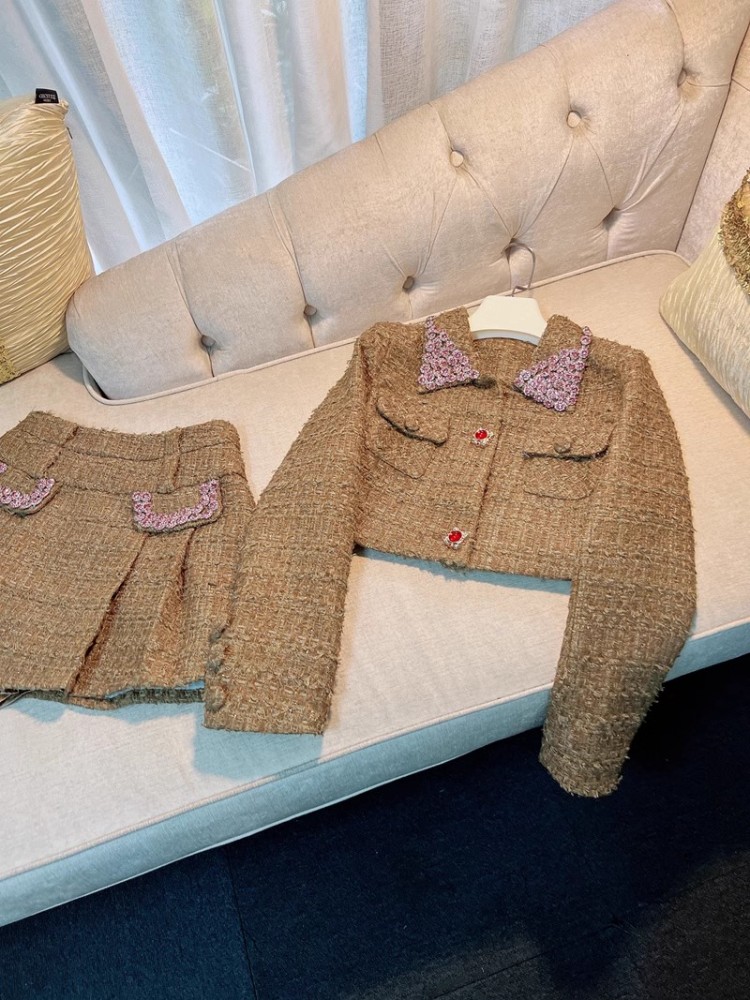 ツーピースセット春秋の女性のファッションダイヤモンドツイード - Vintage Fashion Jacket のレビューと価格