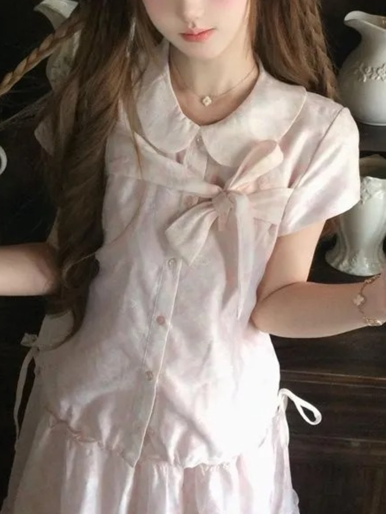 日本のヴィンテージ風スイートボウピーターパンカラートップス＋ - Vintage Fashion Outfit のレビューと価格